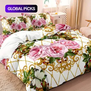 Luxury Style Floral Pattern Bedding Set, Duvet Cover Sets, 1 Set Including 1 Decorative Cover & 2 Pillowcases without Filler, Soft Comfortable Bedding Set for Home Bedroom Hotel