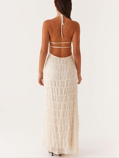 Women's Elegant Backless Halter Maxi Dress, Stylish Beach Vacation Dress for Summer, Romantic Casual Evening Wear