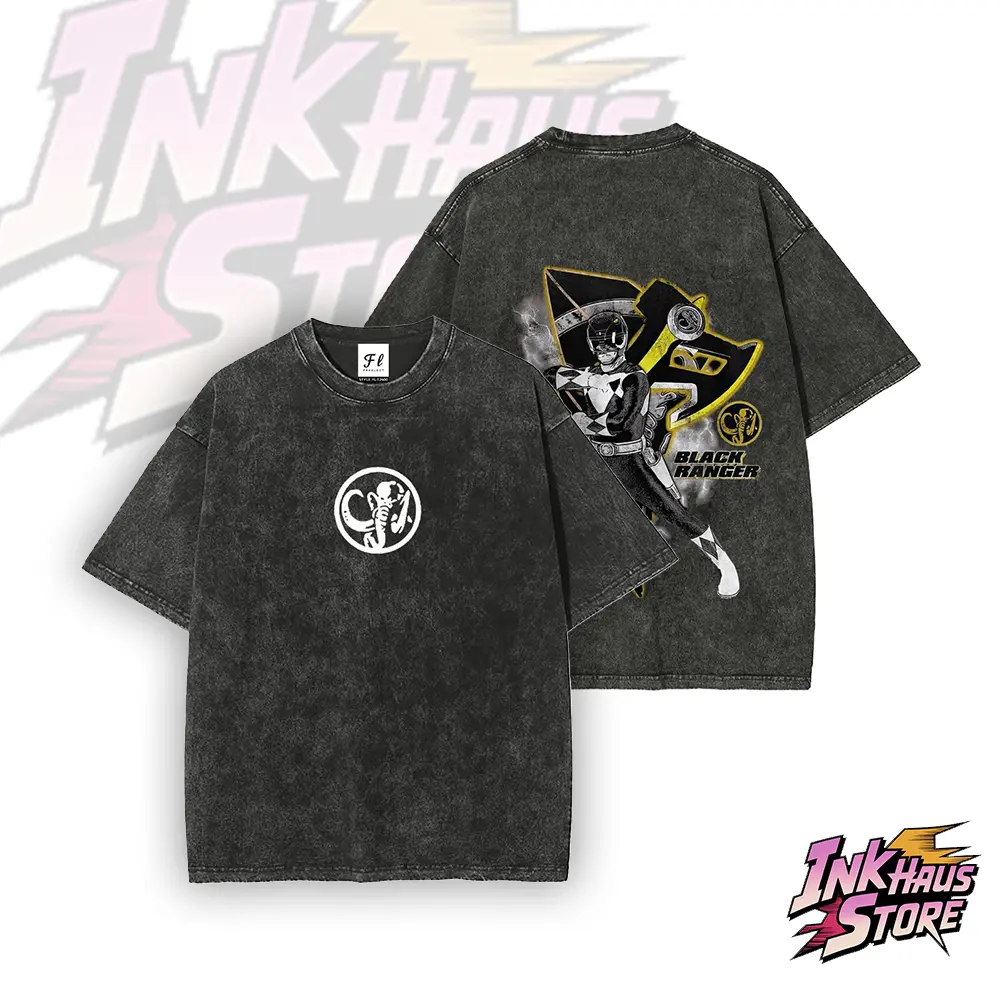 Mighty Morphin Power Rangers  Black Ranger Vintage --Short Sleeve Cotton Unisex Retro wash Tee