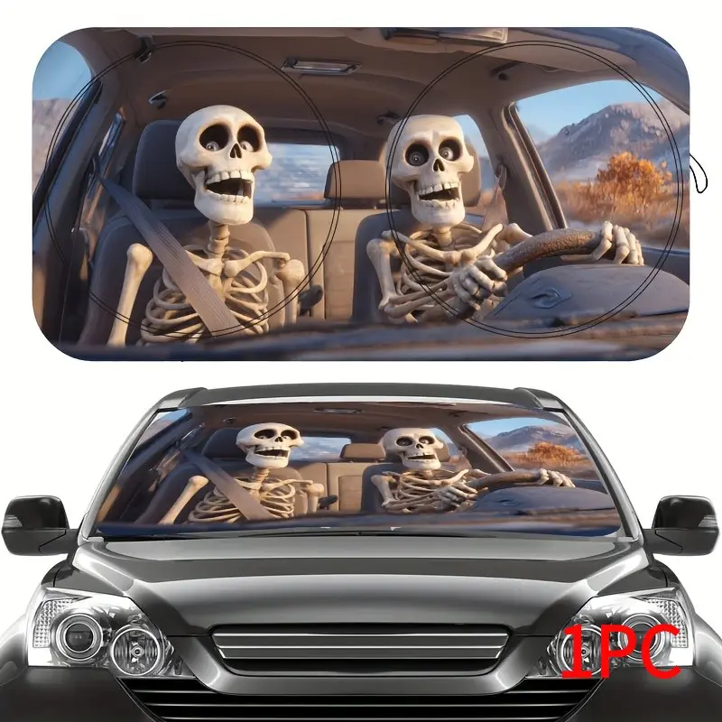 Funny Skull Car Sunshade, Car Sunshades for Windshield, UV Protection Car Interior Shade, Easy Installation, Foldable, Heat Insulation, Privacy Protection, Fits Various Models, Car Window Sunshades, Sun Cover for Car Windshield
