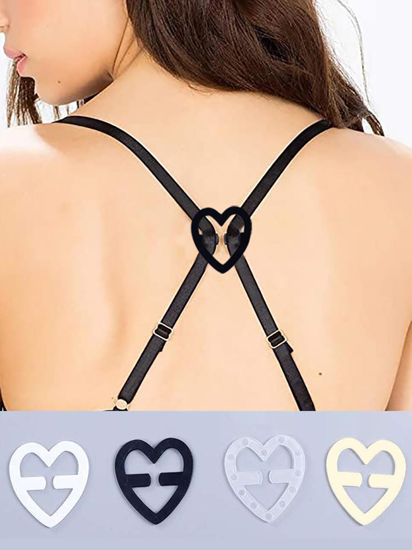 4pcs Solid Heart Shaped Bra Strap Buckle, Invisible Anti-slip Adjustable Strap Backless Bra Strap Buckle for Daily Use, Bra Accessories for Women
