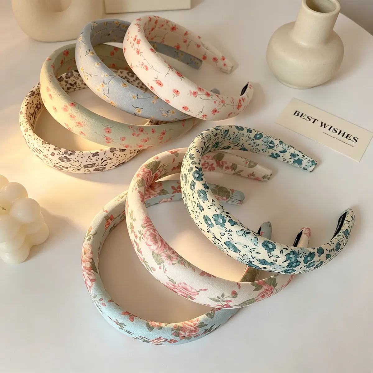 Girls' Wide Padded Floral Print Headband, Soft Sponge Hair Hoop, Comfortable Fit Cottagecore Accessory for Daily Use, Makeup, Picnic