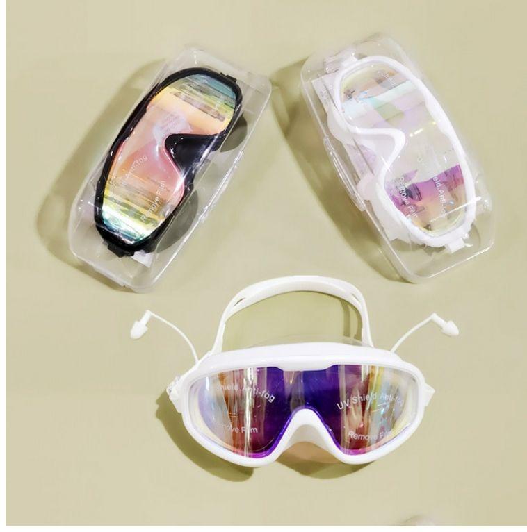 Unisex Waterproof Swimming Goggles Anti Fog Sun Protection Large Frame Protective Swim Glasses Electroplated Diving Goggles HD Lenses Comfort Fit Grade UV Block