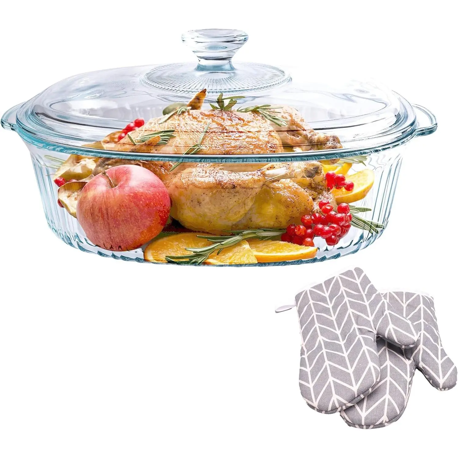 3QT Glass Casserole Dish With Lid For Oven - 2.8l Borosilicate Glass Oval Casserole Dish For Baking, Cooking