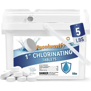 1 Inch Chlorine Tablets for Swimming Pools & Spas | 90% Available Chlorine Trichlor Pool Tablets | Long-Lasting Slow Dissolving Sanitizer for Clean & Clear Water (1inch-5lbs)