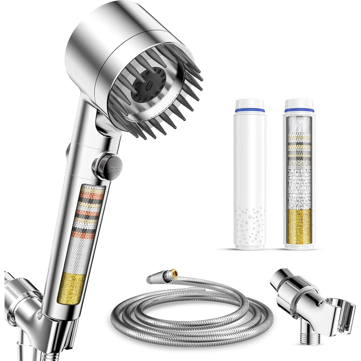 Filtered Shower  with Handheld,2 Filters,High  Shower Heads | /OFF ,4 ,-in Power Wash,Detachable Showerhead, Massage Brush,Remove Chrome,Water Softener