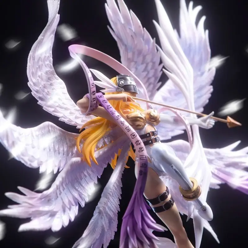 Digital Monster Sailor Moon Collectible Figure, Six-Winged Angel Warrior Statue, Bow and Cloud Base, Resin Anime Model, Desktop Gift