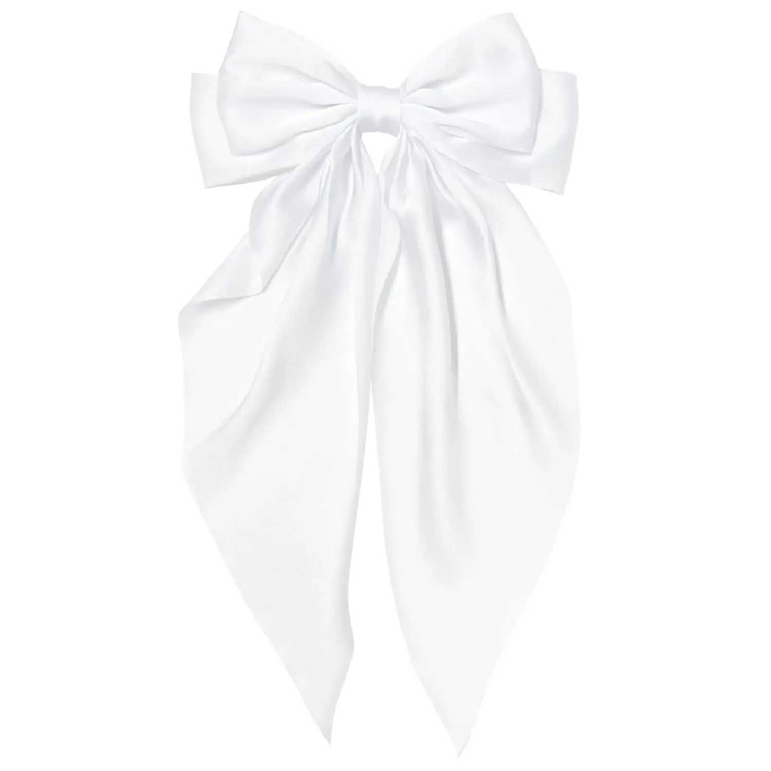 White Hair Bow for Women Girls, Big Satin Bow Clip with Long Tail White Hair Accessories