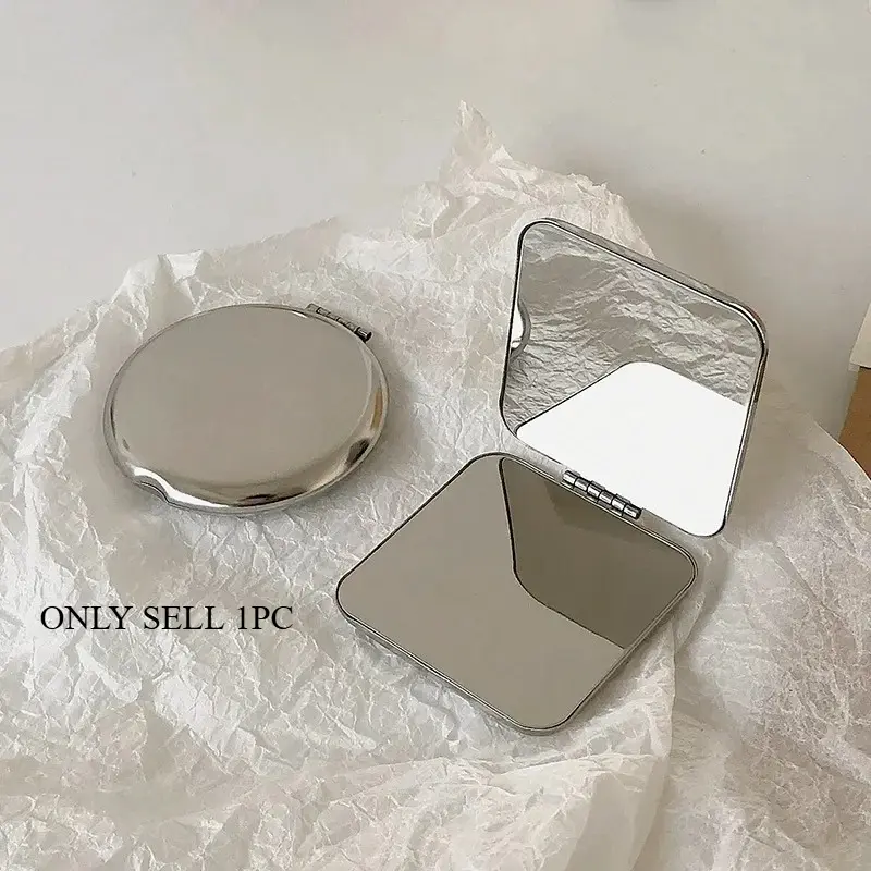 1count Portable Women Stainless Steel Makeup Mirror Hand Pocket Folded-Side Cosmetic Make Up Mirror Small Various Shapes Foldable Makeup Mirror