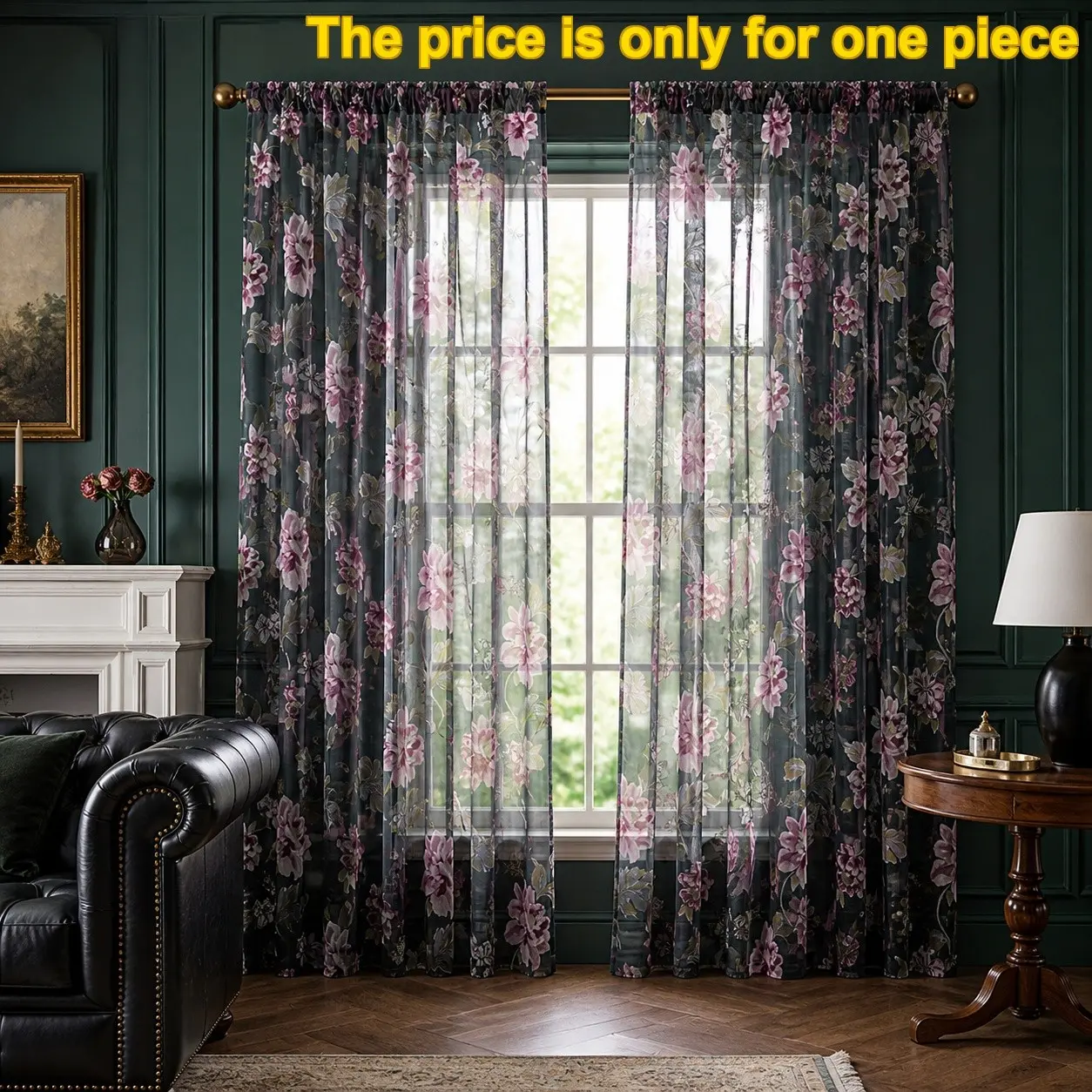 1pc American Floral Sheer Print Curtain, Home Atmosphere Decor, Finished Window Drapery, Cross-Border Printed Sheer Curtain