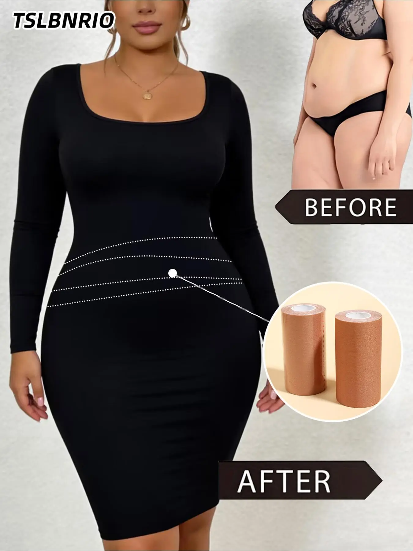 Essential Body Tape for Dresses 2 Rolls, Invisible Waist Shaping Patch, Curvy Women Outfit Accessory, Strong Adhesive Invisible Lifting Tape