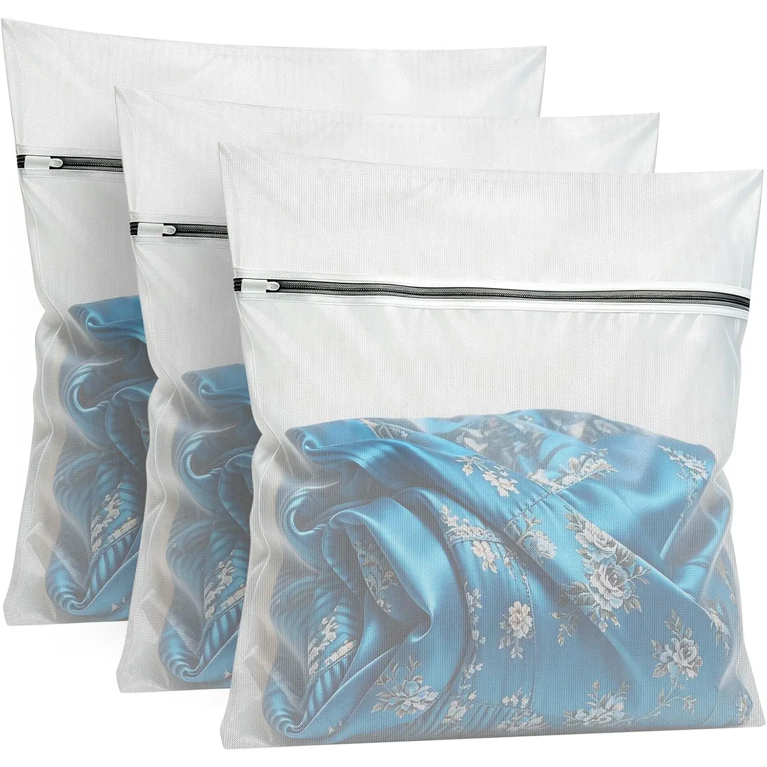 Large Laundry Bag with Zipper Protective Cover, 3 count 23x23 Inches Garment Bag for Washing Machine, Mesh Laundry Bags for Delicates, Lingerie, Bras,  Clothes, Family College Dorm Essentials