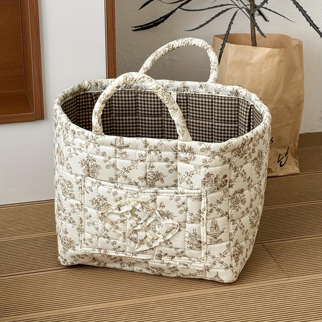 Large Foldable Bohemian French Style Rattan Woven Laundry Basket Vintage French Woven Storage Box with Open Multi Hamper for Clothes Toys Socks & Underwear Organization Canvas Basket Suitable for Room Bathroom Bedroom Shelf Baskets
