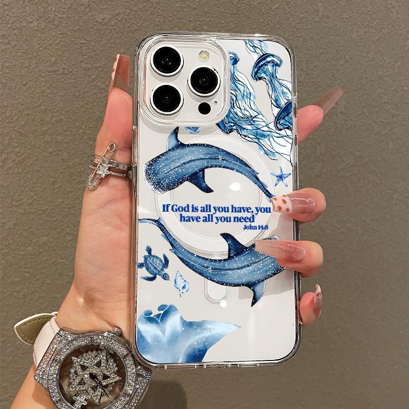 Soft Girl Magnetic Case Suitable for IPhone11/12/13/14/15/16/promax, Ocean Whale Shark Collage Lightweight, Drop-Proof, MagSafe Compatible | Perfect for Teen Girls
