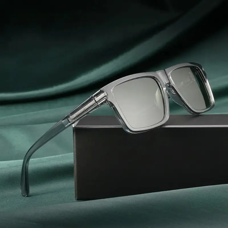 Unisex PA Semi-Rimless Square Frame PC Sunglasses, Polarized Photochromic UV400 Anti-UV, Street Trendy Men's Sunglasses (C4, C10), High Quality Eyewear