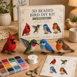 3D Beaded Bird DIY Craft Kit, 4 Sets Adult Beginner Beading Animal Set, Complete Beading Supplies with Instructions, Ideal Gift for Handicraft Lovers
