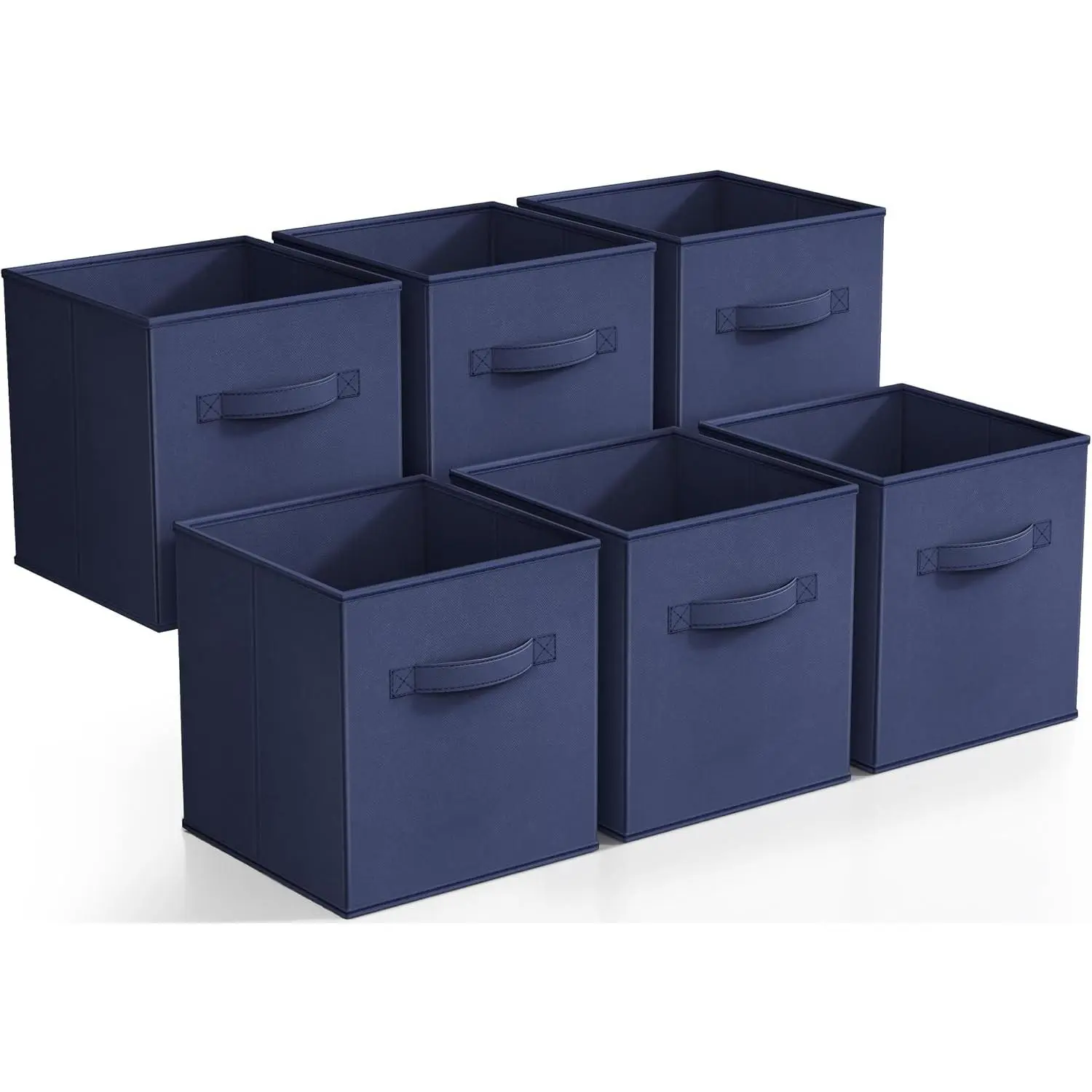 Foldable Storage Cubes - 6 Fabric Baskets for Organizing Pantry, Closet, Shelf, Nursery, Playroom, Toy Box, Cubby -11 Inch Dual Handle Collapsible Closet Organizers and Storage Bins (Navy Blue)