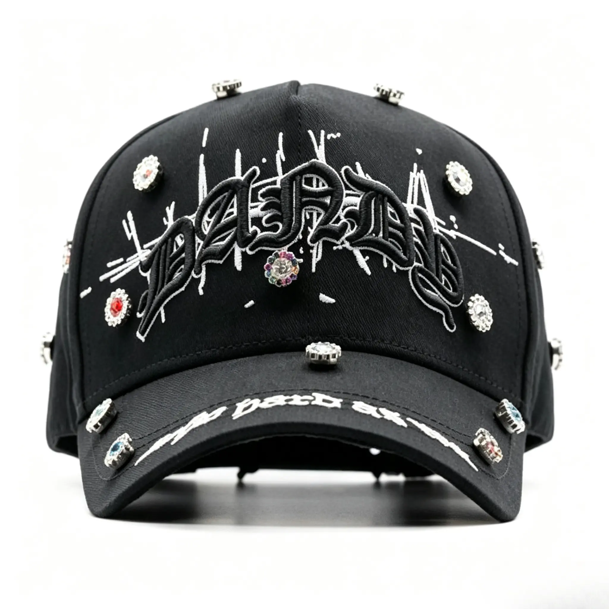 Unisex Punk Gothic Baseball Cap DANDY Embroidery Colorful Rhinestone Rivets Splatter Detail Black Adjustable Back Buckle Y2K Alt Streetwear Daily Face Shaping Sun Hat