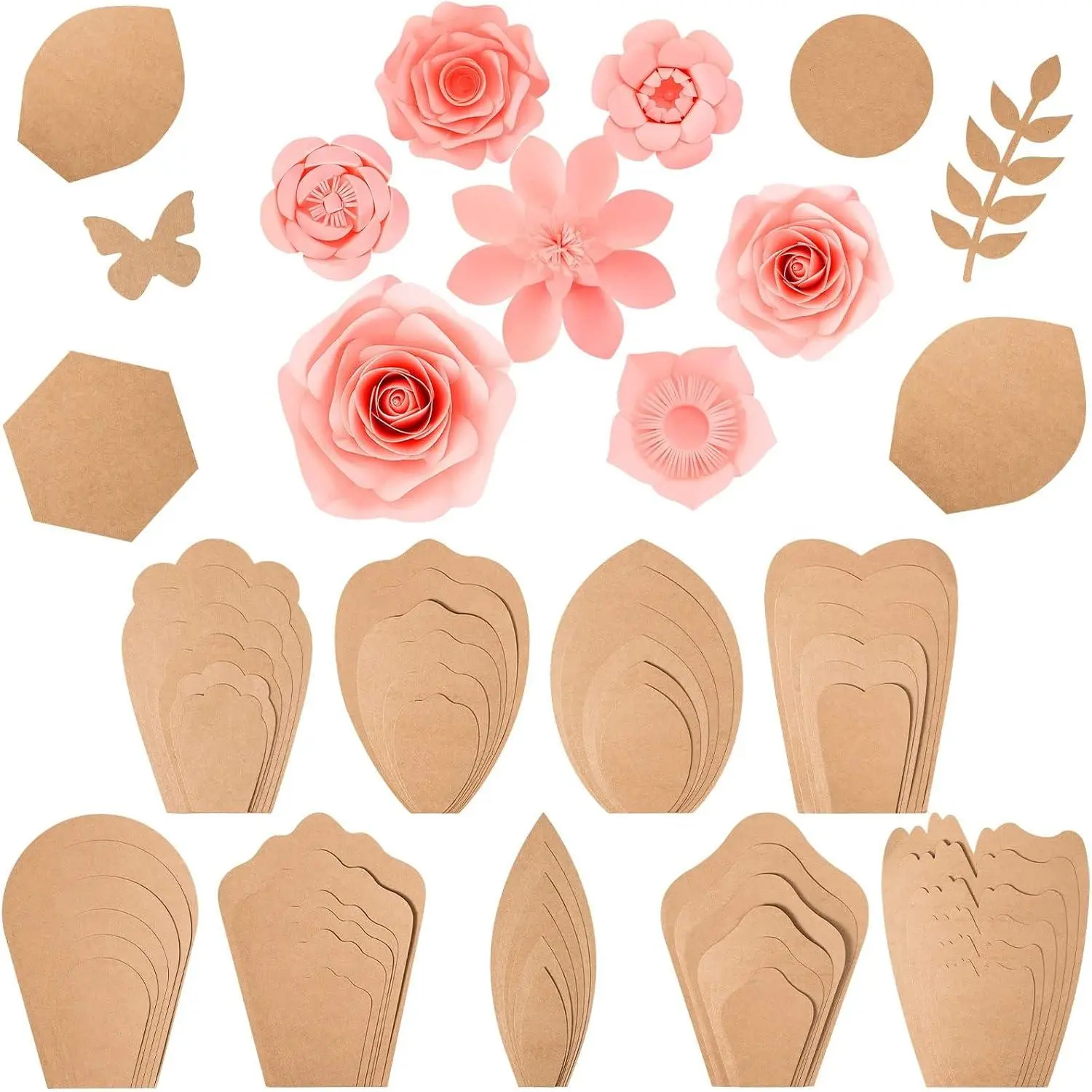 60 count Large Paper Flower Template Kit DIY Paper Decorations for Wall Petal Stencil, 9 Types of  for Wedding Birthday Party Photography Backdrop