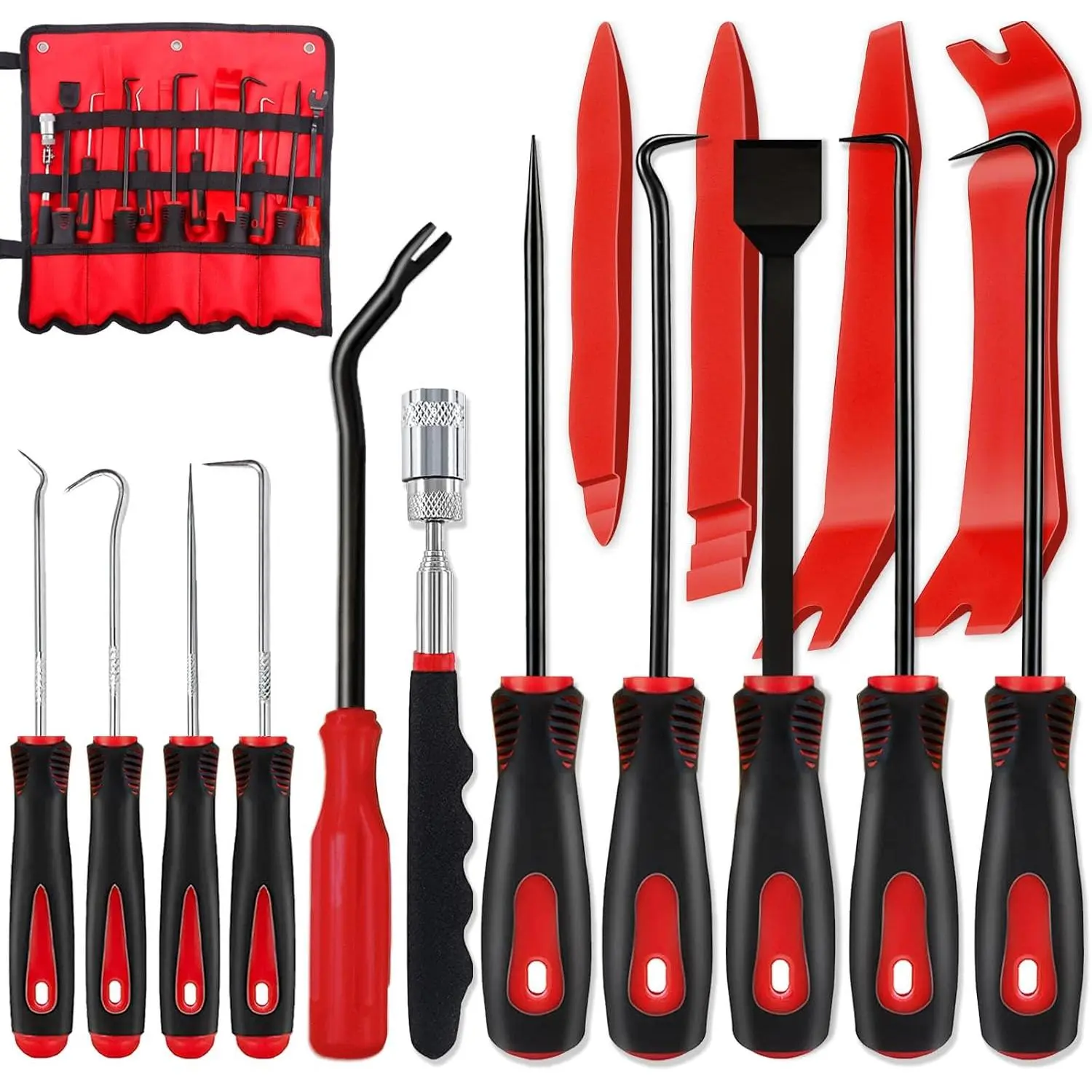 15-piece carbon steel precision pry bar, hook and disassembly tool set |       Scraper and magnetic telescopic tool kit, used for disassembling automotive electronic equipment, maintaining hoses, gaskets, and manual tools