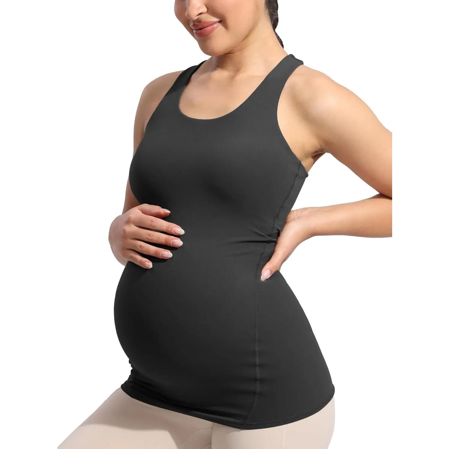 Maternity Racerback Tank Tops for Women | Built in Bra, Removable Pads, Buttery Soft, Yoga, Workout, Wide Straps, Pregnancy Essentials, Postpartum, Clothes
