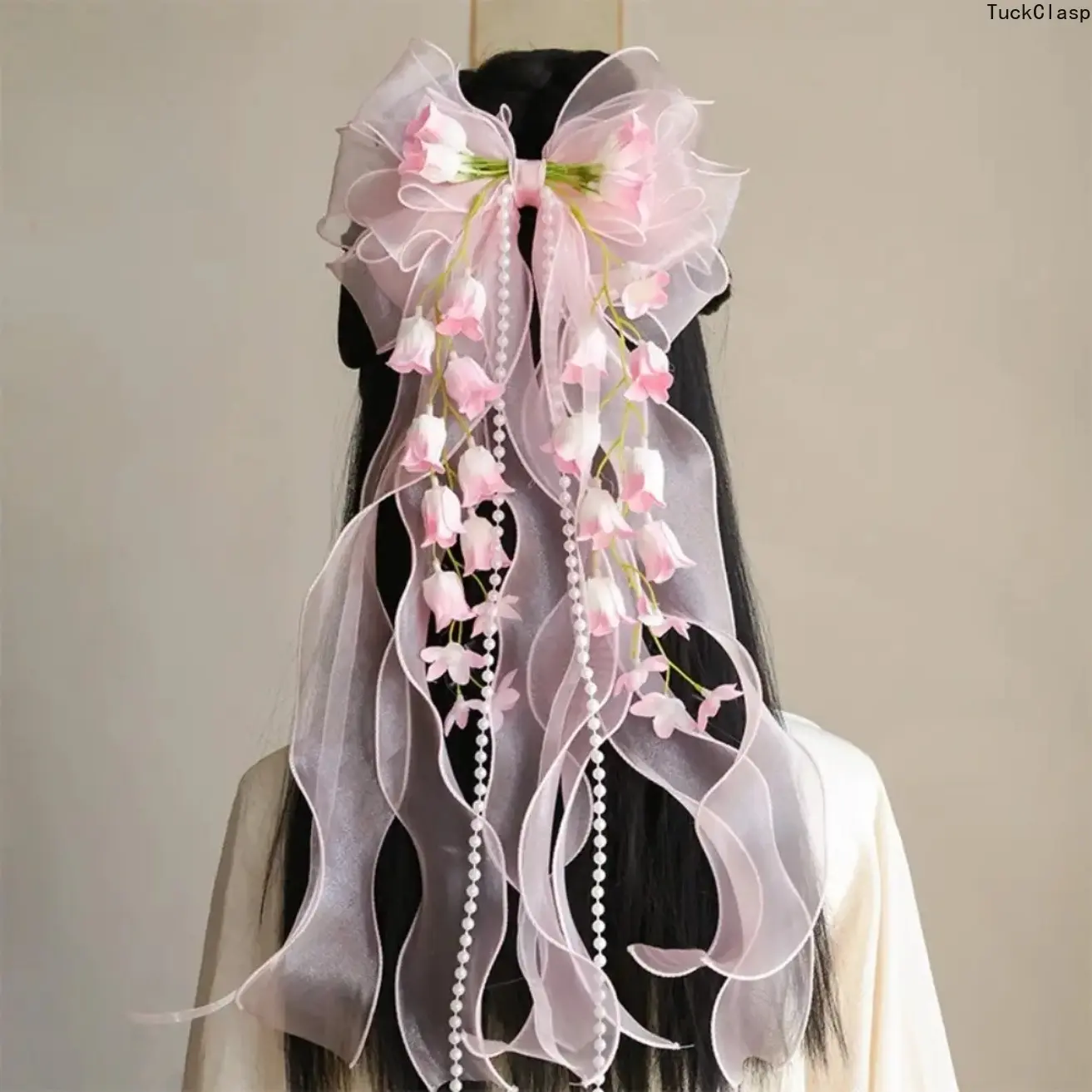 2026 Sweet Lily of the Valley Bow Hairpin with Long Streamer, Cute Floral Hair Accessory for Women & Girls, Elegant Accent for Daily Wear, Traditional-Inspired Outfits, Picnics, Outdoor Activities & Special Occasions