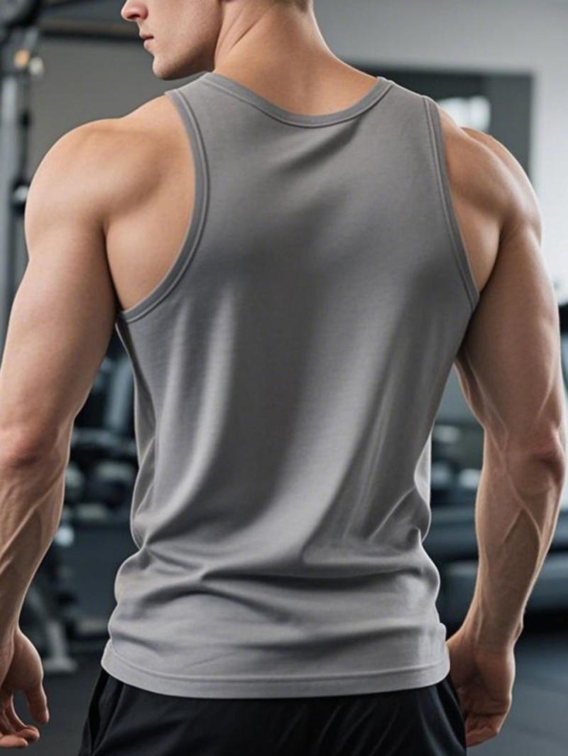 Men's Solid Round Neck Tank Top, Regular Fit Casual Comfy Breathable Sleeveless Top for Gym Workout Running, Men's Clothes for Summer, Menswear