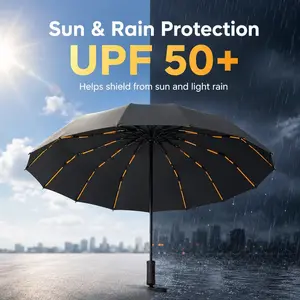 Storm Proof 256 Rib Umbrella – Auto Open Windproof Travel Umbrella with UV Sun Protection, Compact Folding Design