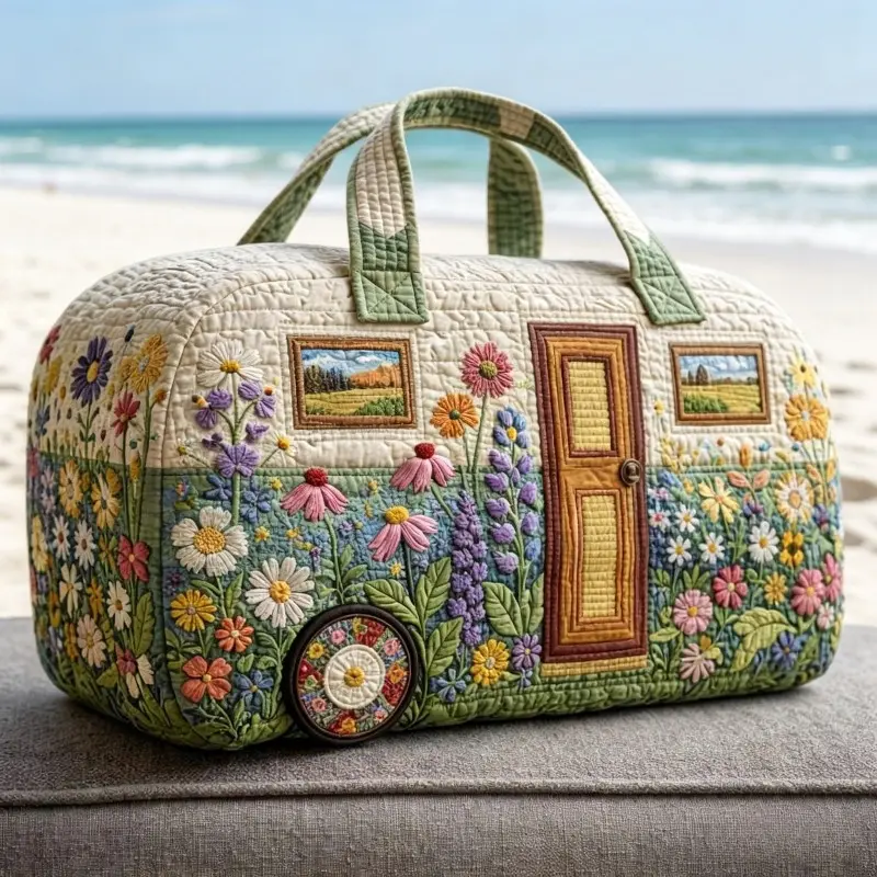 Large Size Polyester Universal Quilted Travel Duffel Bag - Casual All Seasons Sports & Outdoor Storage Handbag with Simulated Full-Body Cartoon Anime/Oil Painting Plant Prints, Lightweight Camping Tote