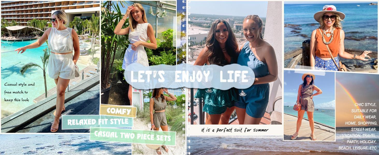 Imily Bela  Women's 2pcs Summer Outfits Sleeveless Crop Tank Top and High Waist Pocketed Shorts Loose 2 Piece Short Sets
