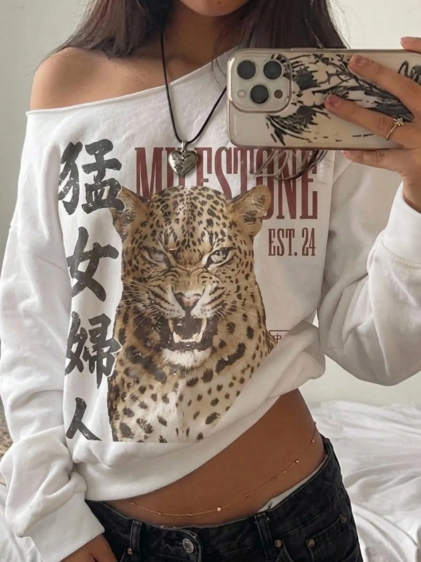 Women's Fall Winter Asymmetrical Neck Sweatshirt, Leopard Print, Casual Long Sleeve, Fitted H-Type, Streetwear, Sporty, Holiday Style