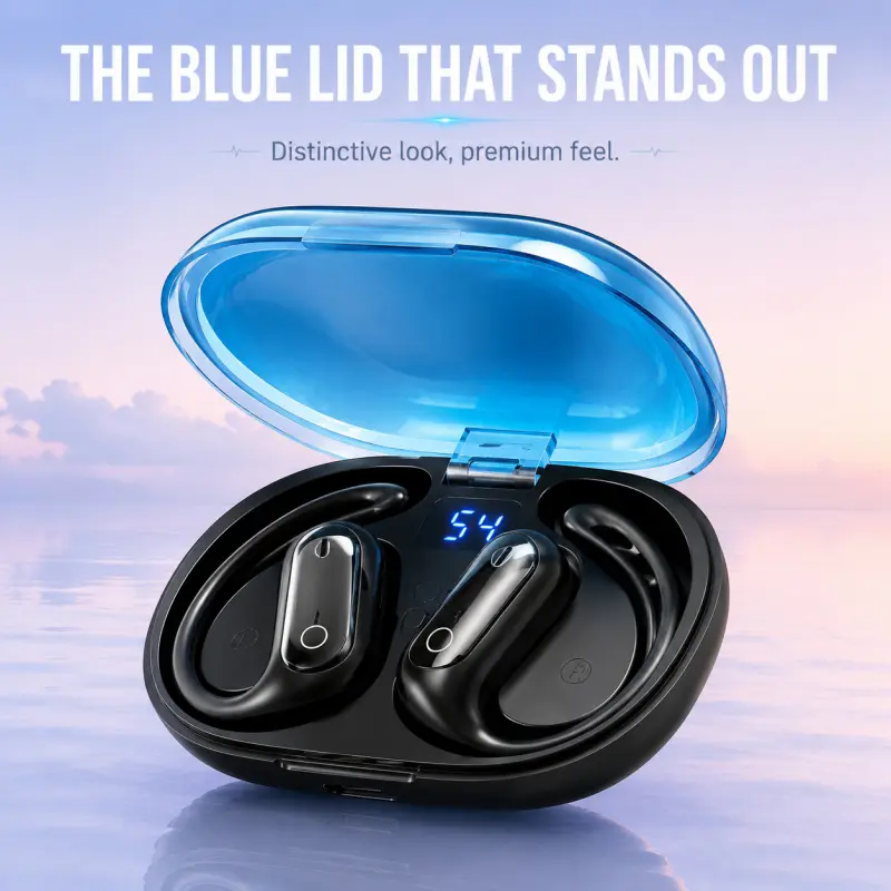 Wireless Bluetooth Open Ear Earbuds Quicksand Luminous Charging Case 13mm Driver HIFI Stereo Sound Directional Audio Low Sound Leak Sports Ear Hooks for Workout Travel Daily Office Calls