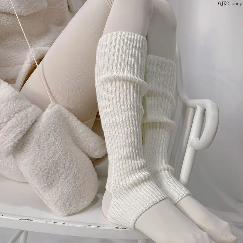 Women Soft Stretch Cream Ribbed Knit Leg Warmers Slouch Stacked Design Open Heel Warm Leg Covers for Socks Boots Fall Winter Daily Outfits