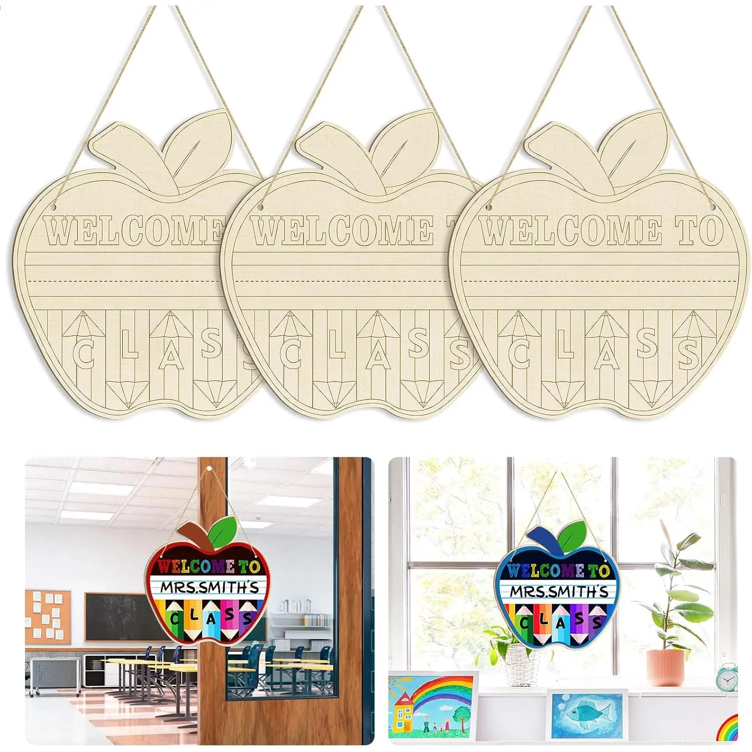 Large Welcome Sign for Classroom Decoration Crafts  to  DIY Blank Unfinished  to School Door Wreath for Front Door Wall Signs Welcome to Our Class Signs for Teacher Supplies