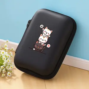 A beautiful and cute stacked cat pattern storage box, a must-have for office travel! EVA material earphone/data cable/charger storage box, compact design with mesh pockets, easy to organize charging cables