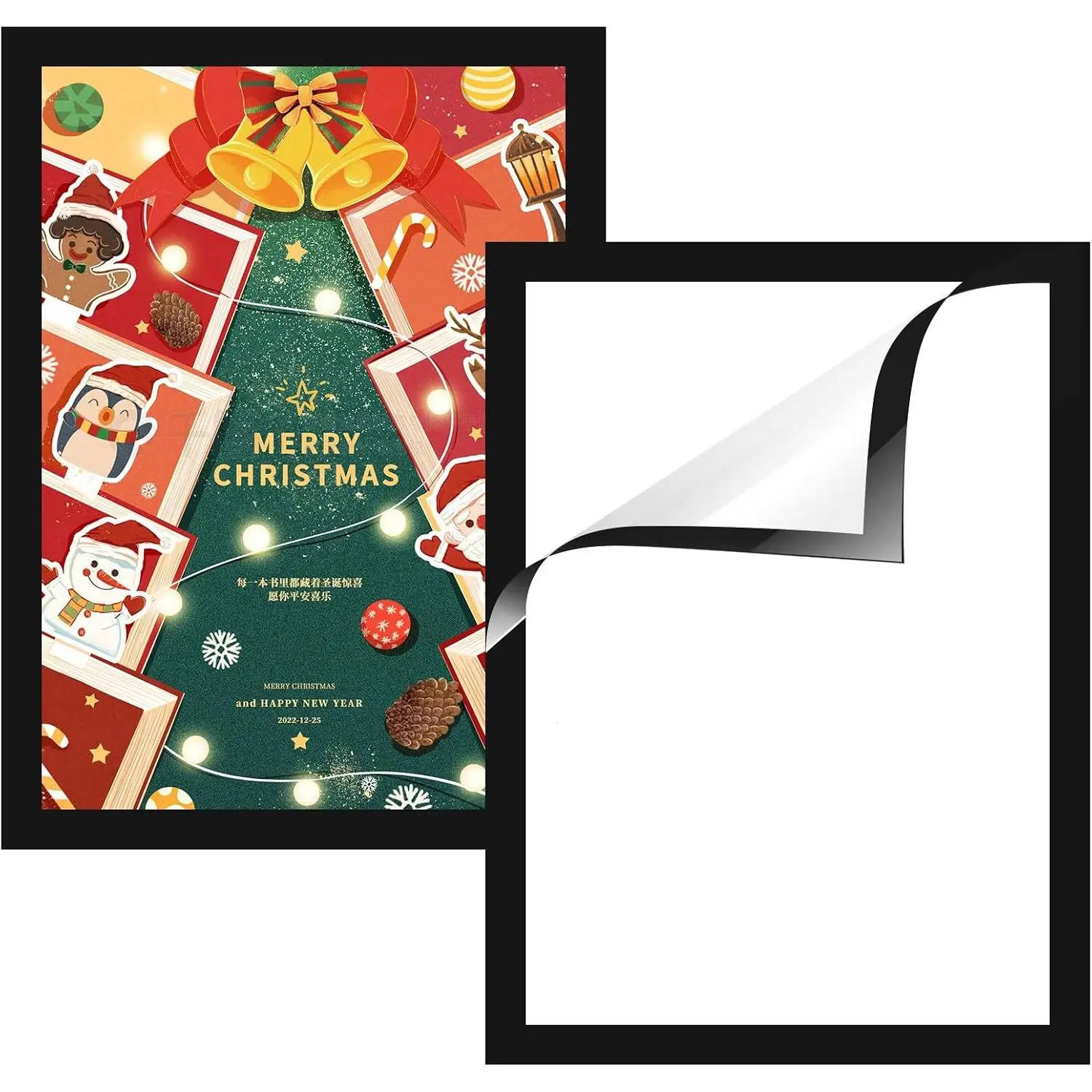 2 Pack  Art Frames,  Painting Frames for 12x16 in/ 30x40 cm Display  Painting Pictures Photos,  Self-Adhesive Picture Frames Black for Wall Window Door  Decor