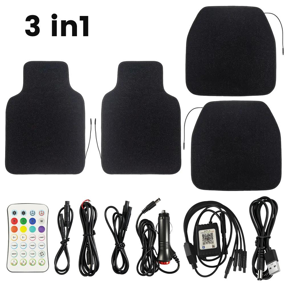 Luxury Starlight LED Car Floor Mats, 4pcs Starry Star Light Floor Mats Fiber Optic Lights APP/Remote Control Music Mode Sound Activated Interior Lights for Cars, SUVs, Trucks