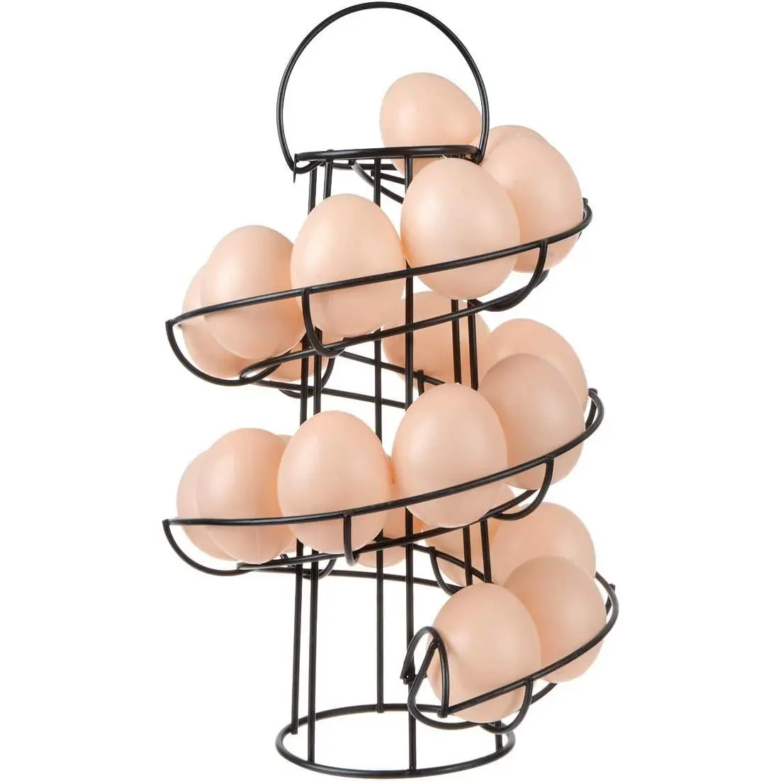 Coated Steel Egg Skelter Deluxe - Modern Spiral Shape Space Saver Wire Dispenser Rack, Freestanding Chicken Egg Storage Organizer for Countertop Kitchen Use, Black