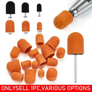 5pcs Nail Sanding Caps with Bit 7mm 10mm 13mm Size Nail Drill Bits for Foot File Remover, Manicure Pedicure Nail Polisher #80 #120 #180 OrangeHot