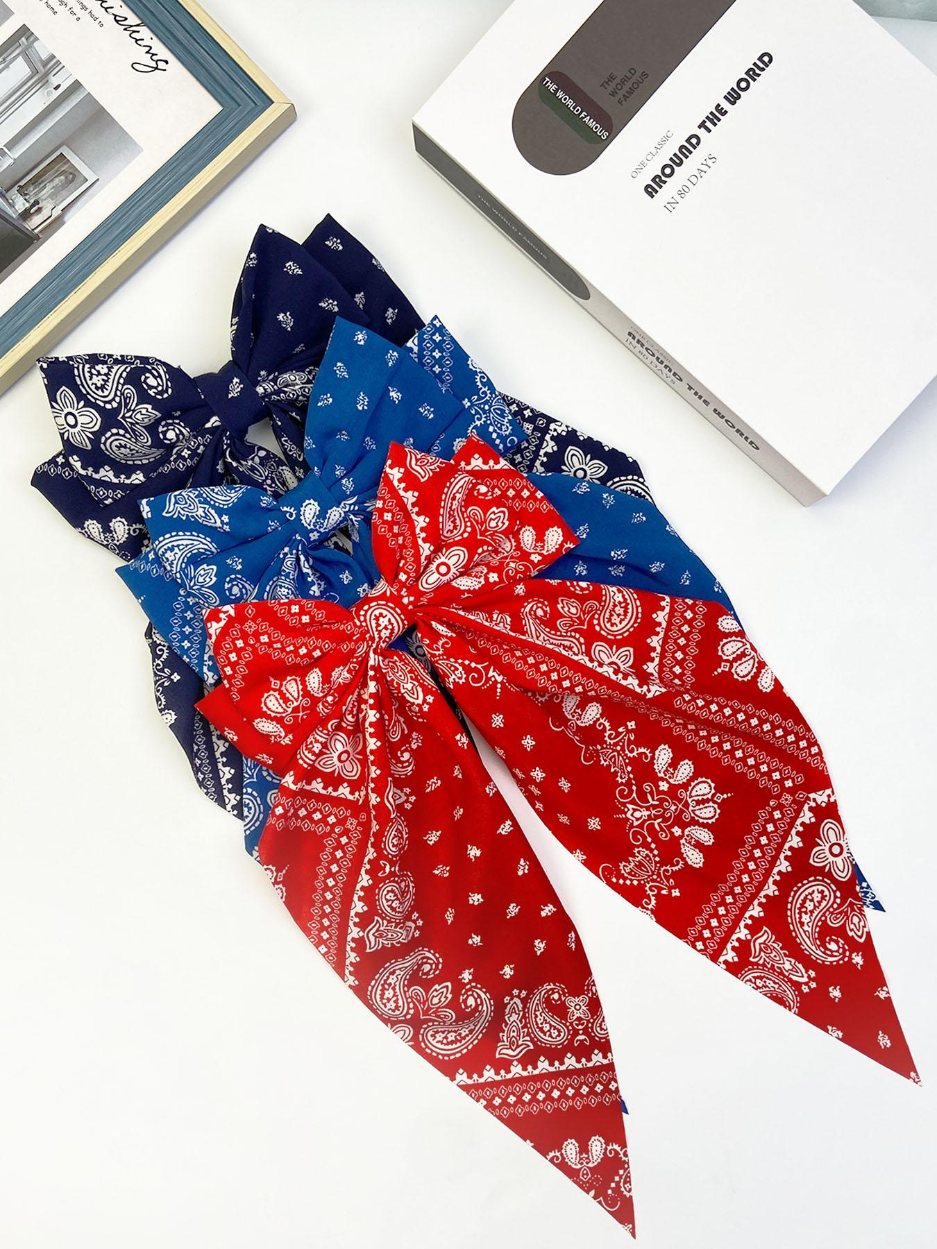 Paisley Print Bow Decor Hair Clip, Casual Versatile Hair Accessories for Women, Minimalist Headwear Suitable for Thick Hair