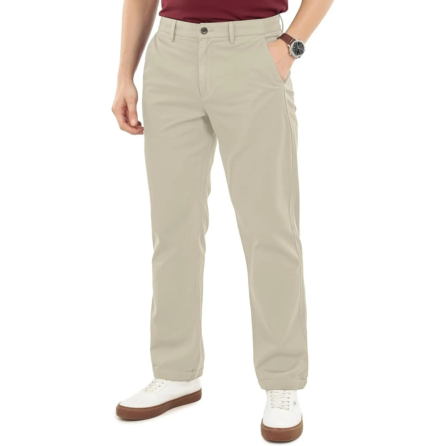 Men's Cotton Stretch Khaki Casual Chino Pants Relaxed Fit | Mid Rise, Soft Stretch Fabric, Button Closure, Multi Pocket