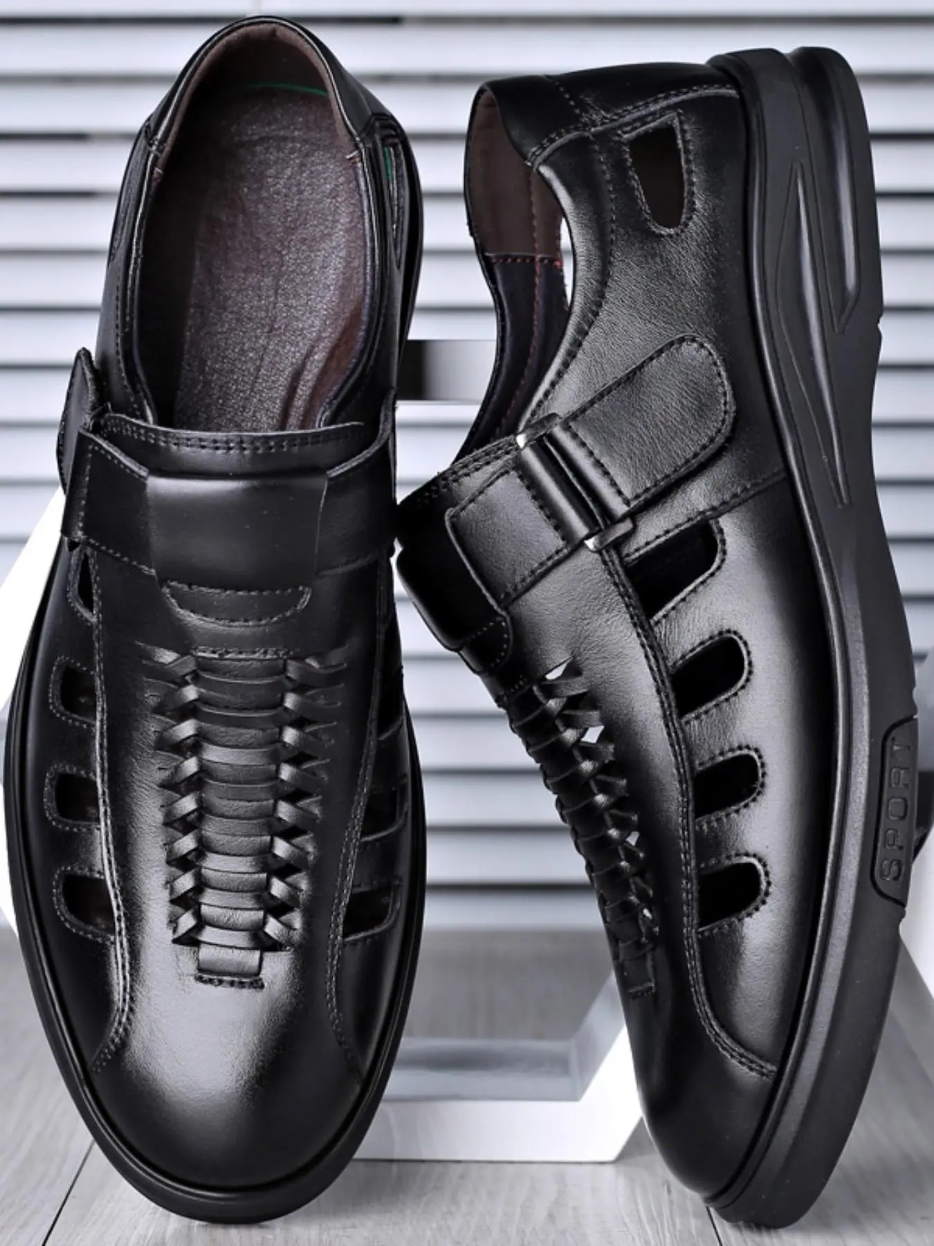 Summer Breathable Men's Sandals, Flat Sandals, Hollow Out Leather Shoes, Formal Casual Footwear, Comfortable & Stylish Design, Ideal for Warm Weather