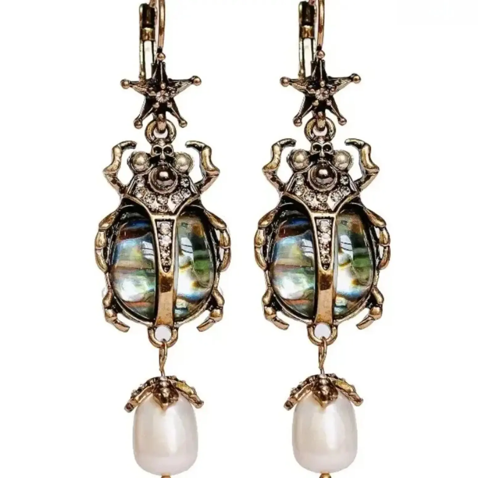 Vintage Scarab Beetle Dangle Drop Earrings, Egyptian Whimsical Bug Design Statement Jewelry for Women, Unique Eye Catching Animal Piercing Ornaments, Trendy Halloween Party Daily Dress Up Gift