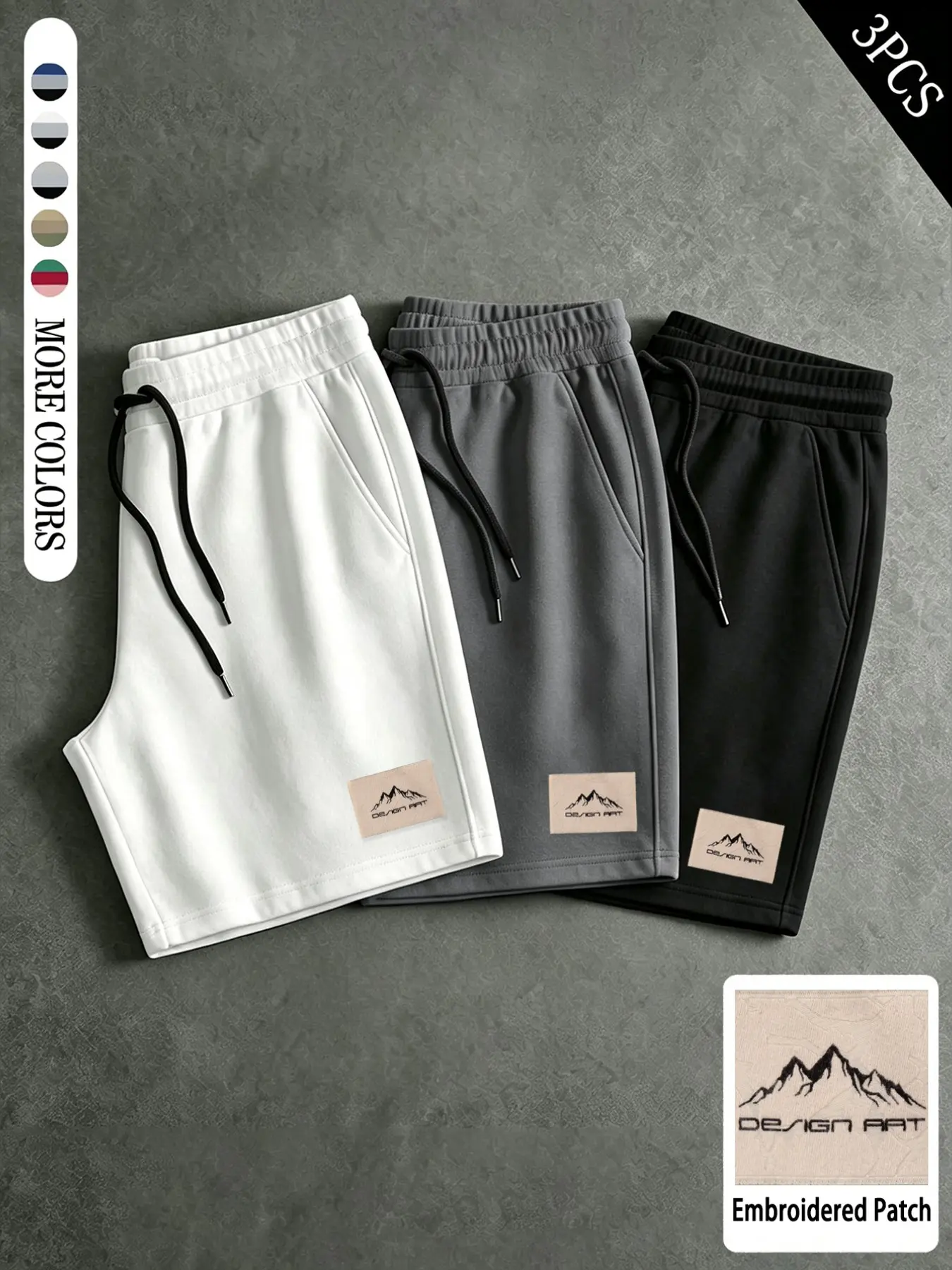 Men's Three-Piece California Retro Five-Quarter Shorts, // Set, Arc Letter Print, Loose Fit, Soft Fabric, Versatile Casual Wear