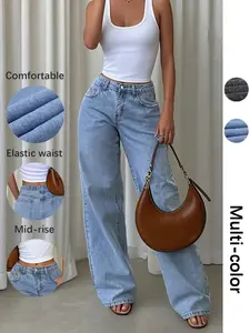 Women's Denim Wide Leg Pants, Multi-Color Durable Comfortable Front Pocket Y2K Vintage Washed, Mid-Waist Loose Straight Fit for Dating and Walking