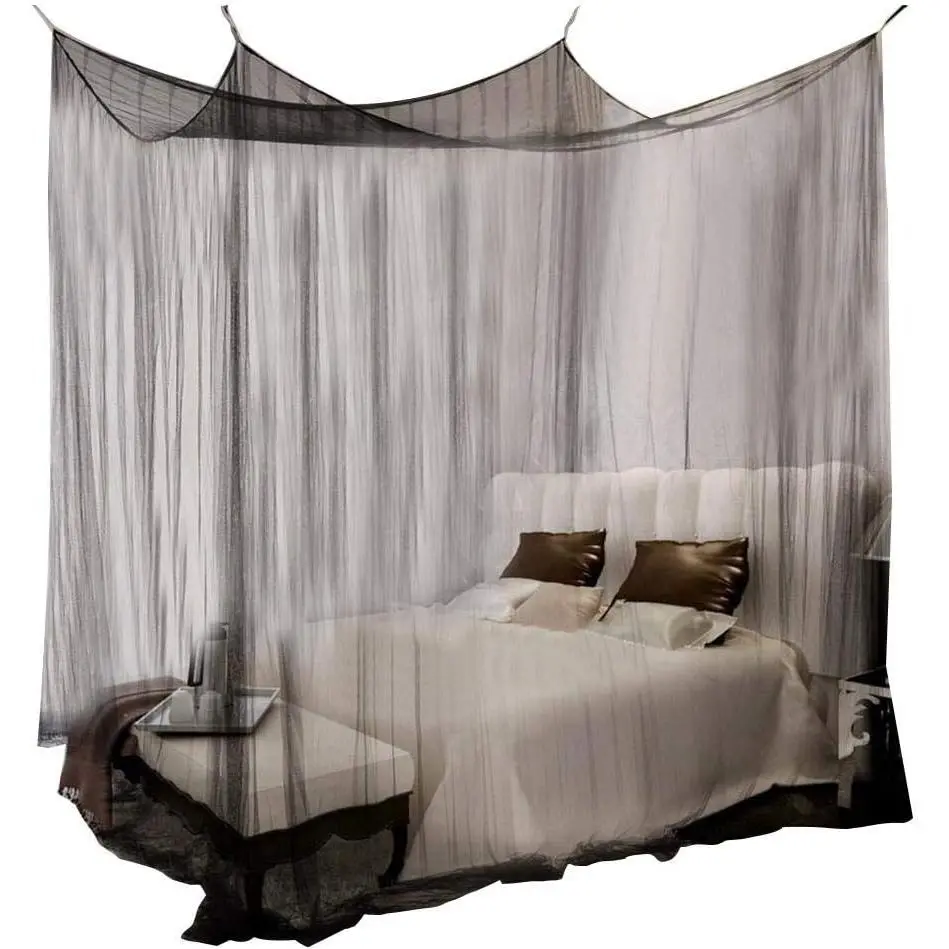 Valentine's Day Carnival Bed, Net, 4 Corner Post Bed Net Full Queen King Size Bedding(Black)