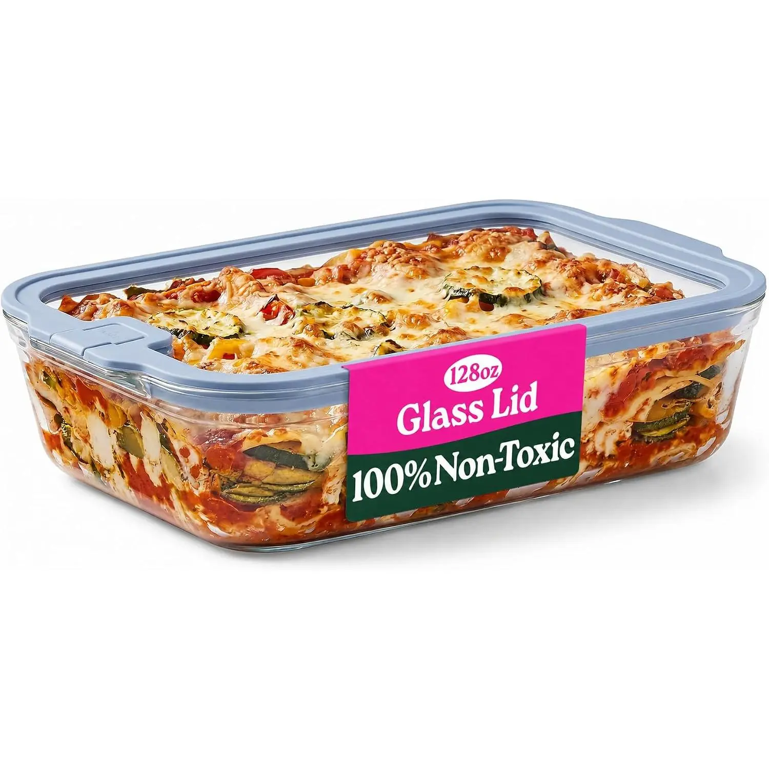 Glass Baking Dish with GLASS LID, Deep Casserole Dish, Borosilicate Glass 9x13 baking pan Airtight Glass  Container, Oven, Freezer and Microwave Safe, PLASTIC FREE