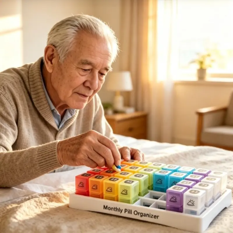 64 Compartment Monthly AM PM Pill Organizer, 31 Day Color Coded Household Storage Box. Food Grade Plastic Medication Container For Tablets And Supplements, Compact Practical Organizer For Home, Travel And Office Scenarios.