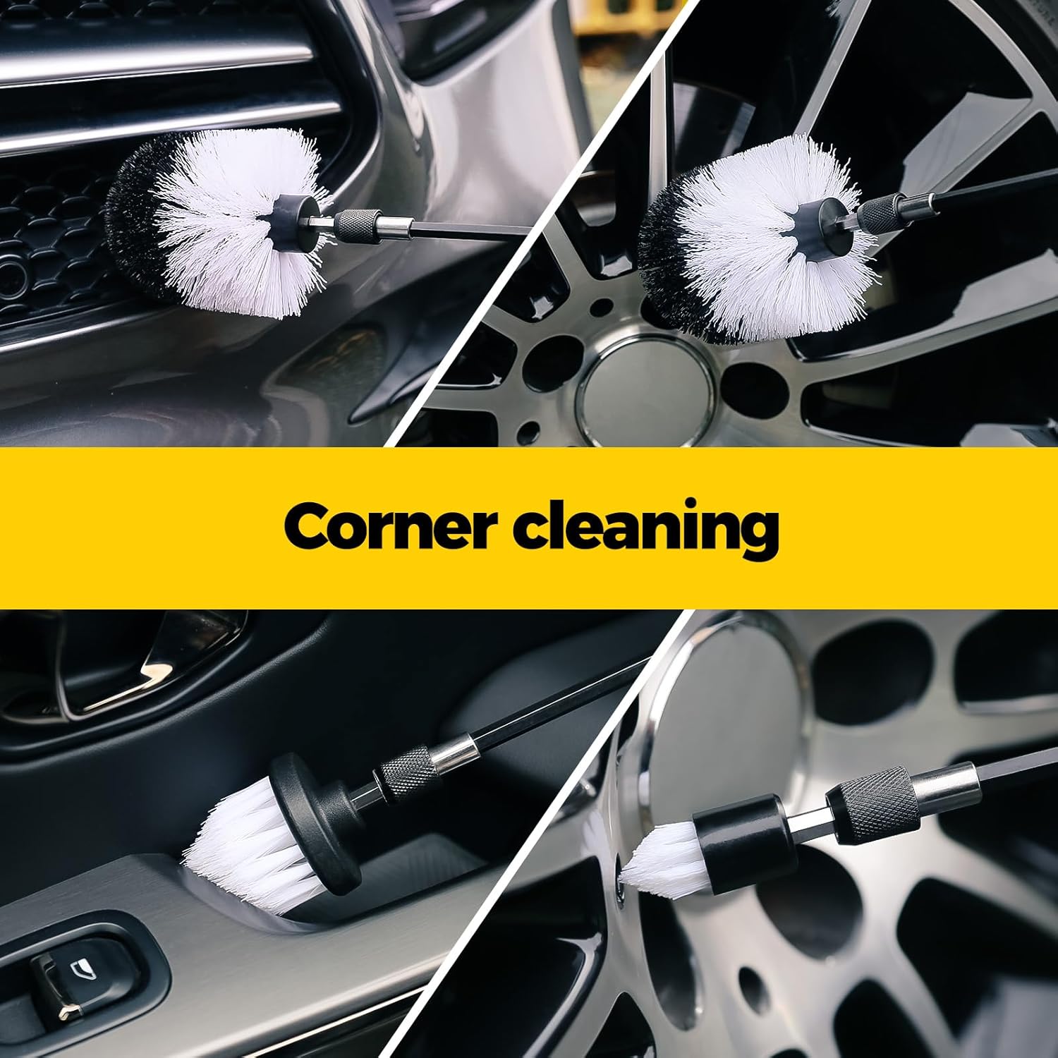 7Pack Drill Brush Attachment Set- Interior Detailing Kit,Power  Brush Extended Long Attachment for Bathroom, ,Shower,Carpet,Boat,Kitchen,Floor and Tile,White