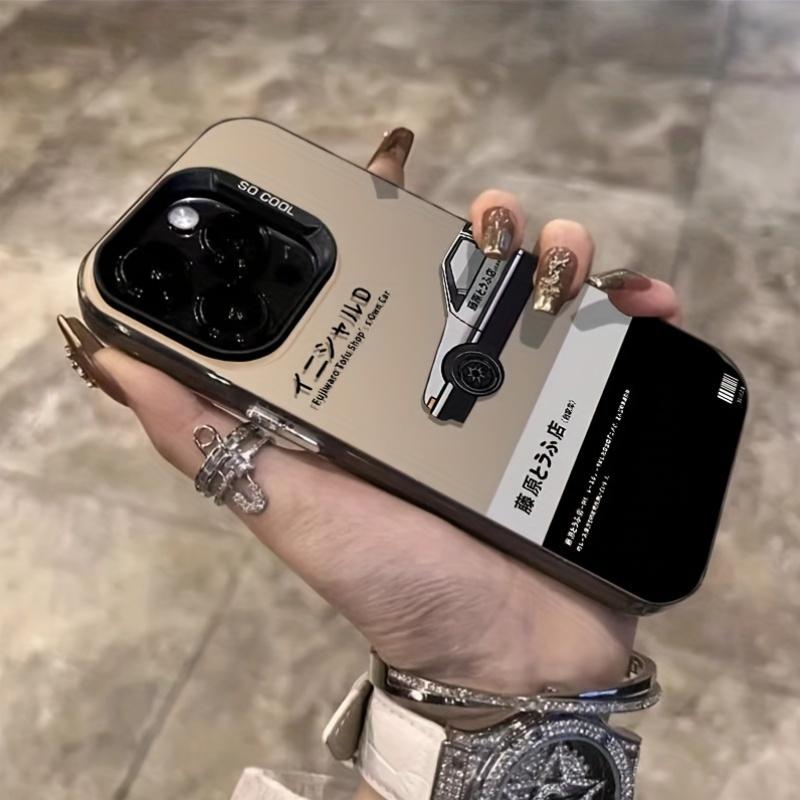 iPhone Case Black Base with Classic Initial D and Minimalist Anime Text for iPhone 17 16 15 14 13 12 11 PRO MAX PLUS AIR and 16E AIR XR XS MAX 7 8 Plus Series